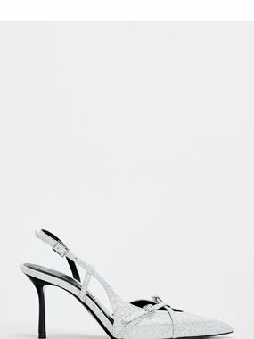 LIKE NEW ZARA Crackled White Pointed Slingback Heels Toe Accent 10